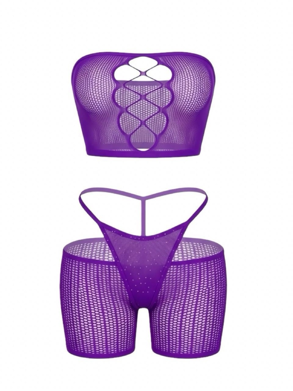 Purple Rhinestone Fishnet 3-Piece Set - Stripper Fishnet - Picture 2 of 8
